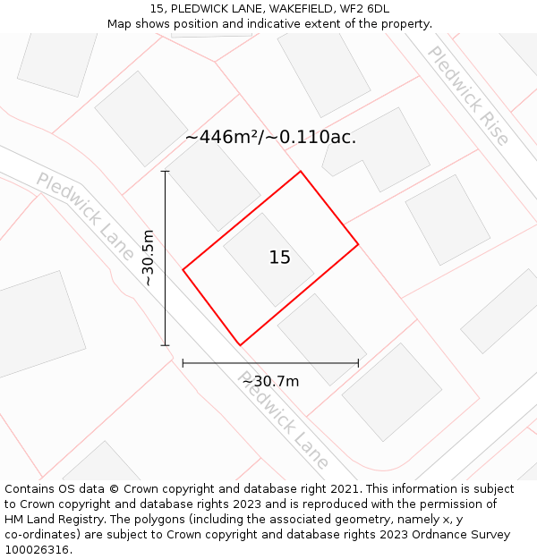 15, PLEDWICK LANE, WAKEFIELD, WF2 6DL: Plot and title map