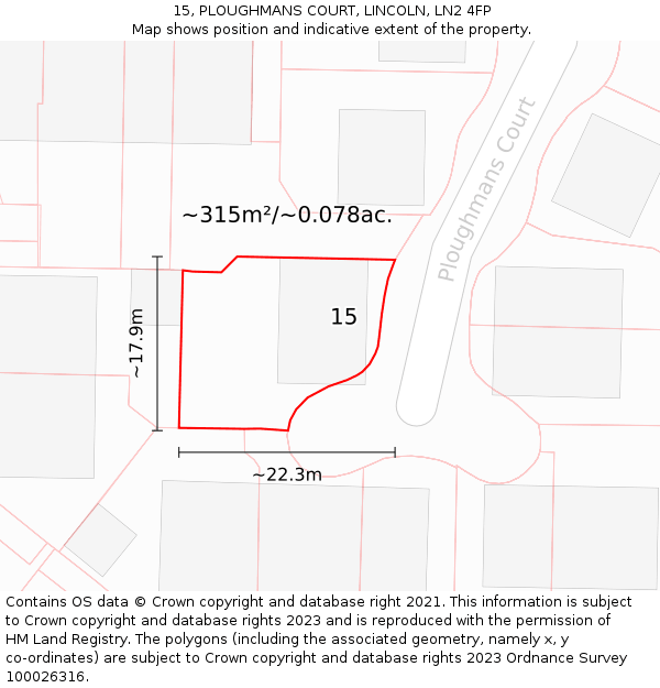 15, PLOUGHMANS COURT, LINCOLN, LN2 4FP: Plot and title map