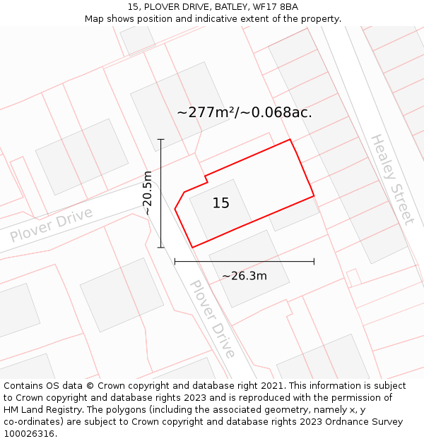 15, PLOVER DRIVE, BATLEY, WF17 8BA: Plot and title map