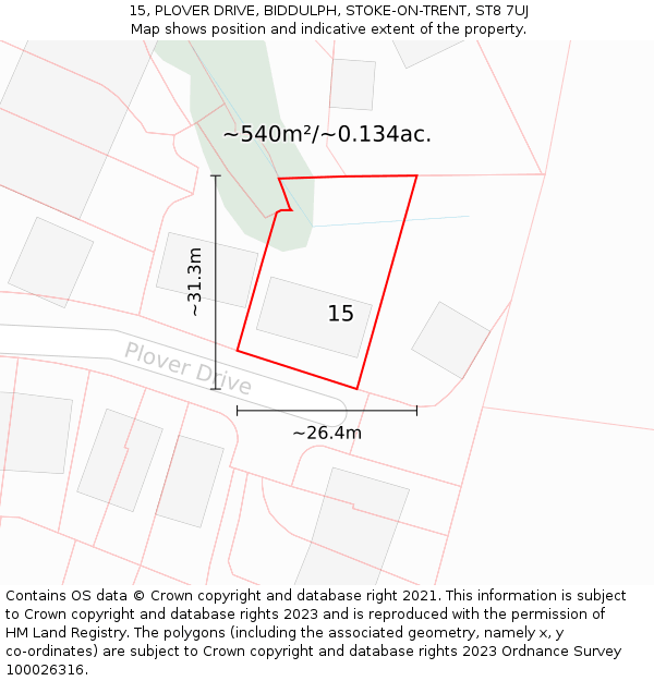 15, PLOVER DRIVE, BIDDULPH, STOKE-ON-TRENT, ST8 7UJ: Plot and title map