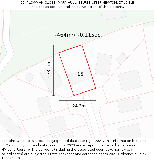 15, PLOWMAN CLOSE, MARNHULL, STURMINSTER NEWTON, DT10 1LB: Plot and title map