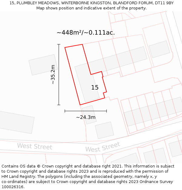 15, PLUMBLEY MEADOWS, WINTERBORNE KINGSTON, BLANDFORD FORUM, DT11 9BY: Plot and title map