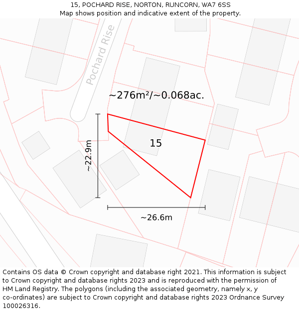 15, POCHARD RISE, NORTON, RUNCORN, WA7 6SS: Plot and title map