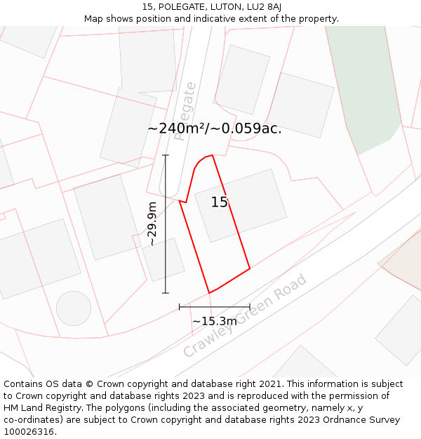 15, POLEGATE, LUTON, LU2 8AJ: Plot and title map