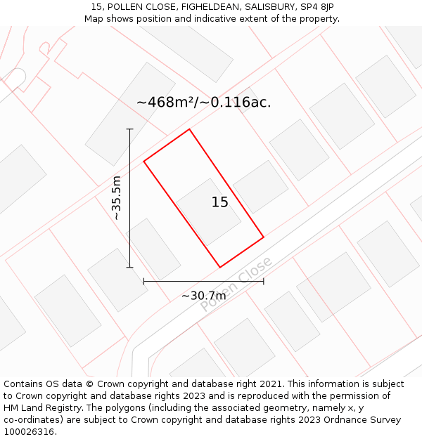 15, POLLEN CLOSE, FIGHELDEAN, SALISBURY, SP4 8JP: Plot and title map