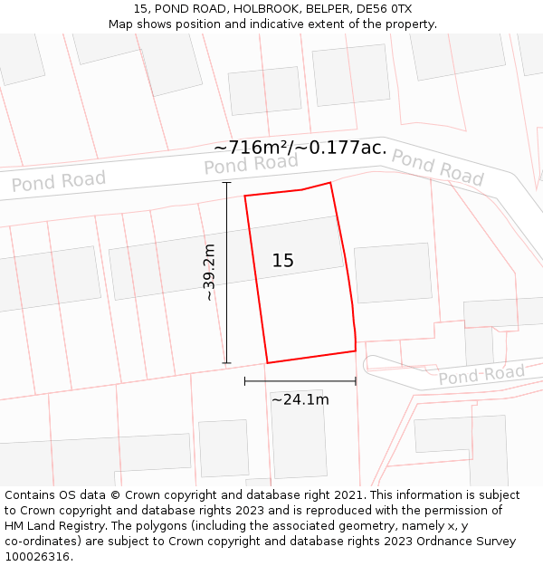 15, POND ROAD, HOLBROOK, BELPER, DE56 0TX: Plot and title map