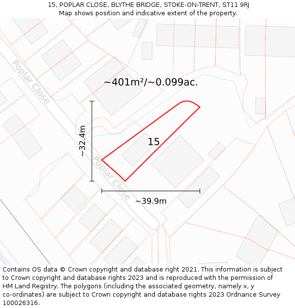 15, POPLAR CLOSE, BLYTHE BRIDGE, STOKE-ON-TRENT, ST11 9RJ: Plot and title map
