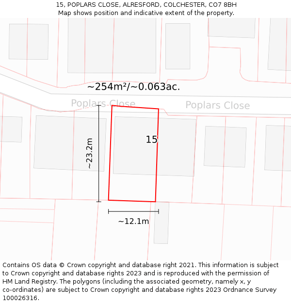 15, POPLARS CLOSE, ALRESFORD, COLCHESTER, CO7 8BH: Plot and title map