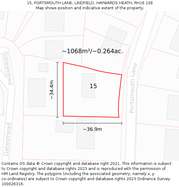 15, PORTSMOUTH LANE, LINDFIELD, HAYWARDS HEATH, RH16 1SE: Plot and title map