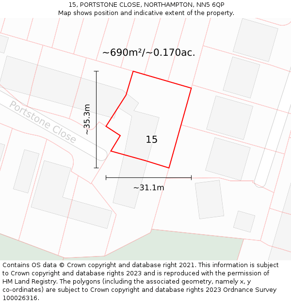 15, PORTSTONE CLOSE, NORTHAMPTON, NN5 6QP: Plot and title map