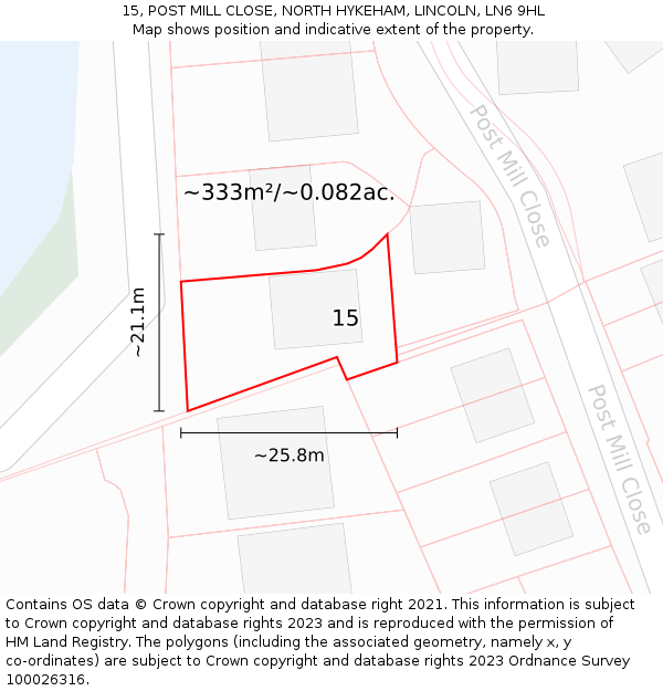 15, POST MILL CLOSE, NORTH HYKEHAM, LINCOLN, LN6 9HL: Plot and title map