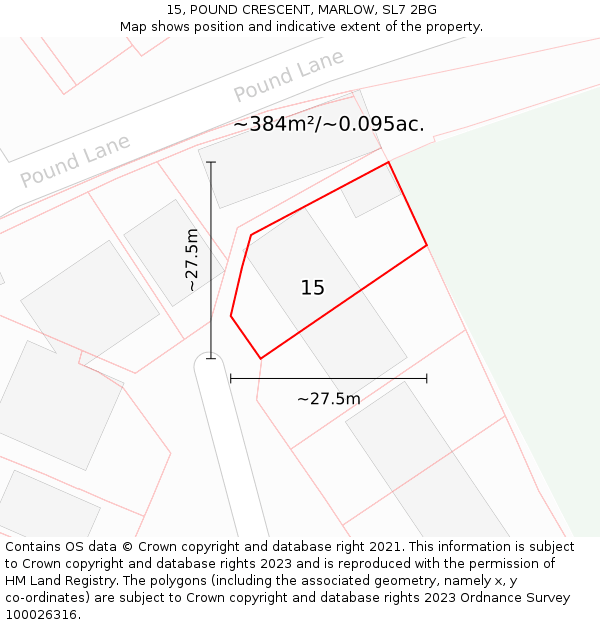 15, POUND CRESCENT, MARLOW, SL7 2BG: Plot and title map