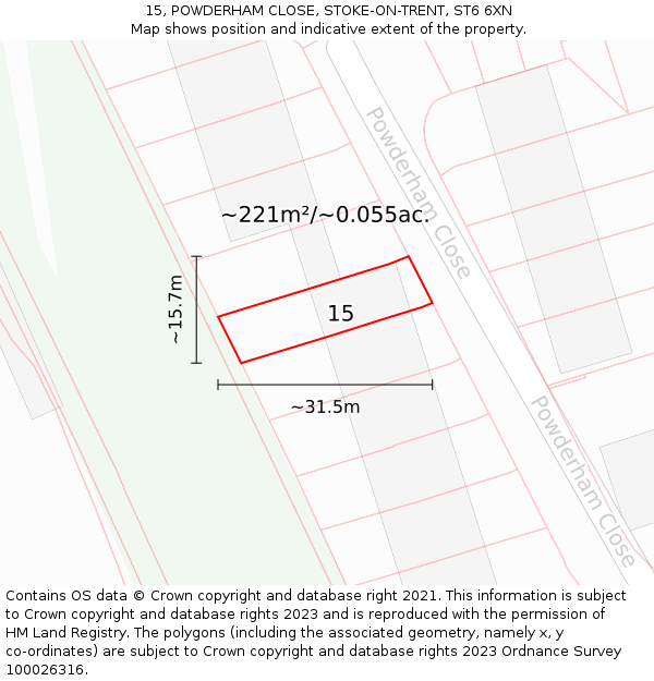 15, POWDERHAM CLOSE, STOKE-ON-TRENT, ST6 6XN: Plot and title map