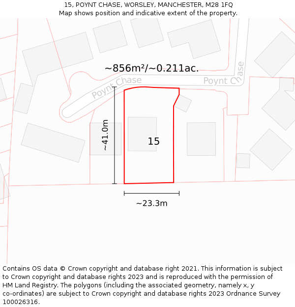 15, POYNT CHASE, WORSLEY, MANCHESTER, M28 1FQ: Plot and title map