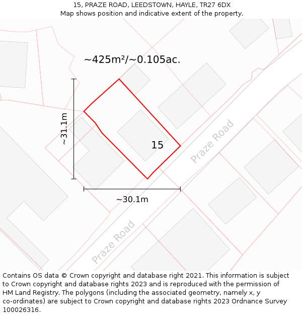 15, PRAZE ROAD, LEEDSTOWN, HAYLE, TR27 6DX: Plot and title map