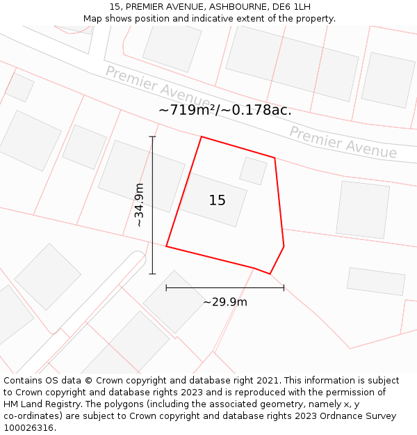 15, PREMIER AVENUE, ASHBOURNE, DE6 1LH: Plot and title map