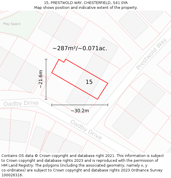 15, PRESTWOLD WAY, CHESTERFIELD, S41 0YA: Plot and title map