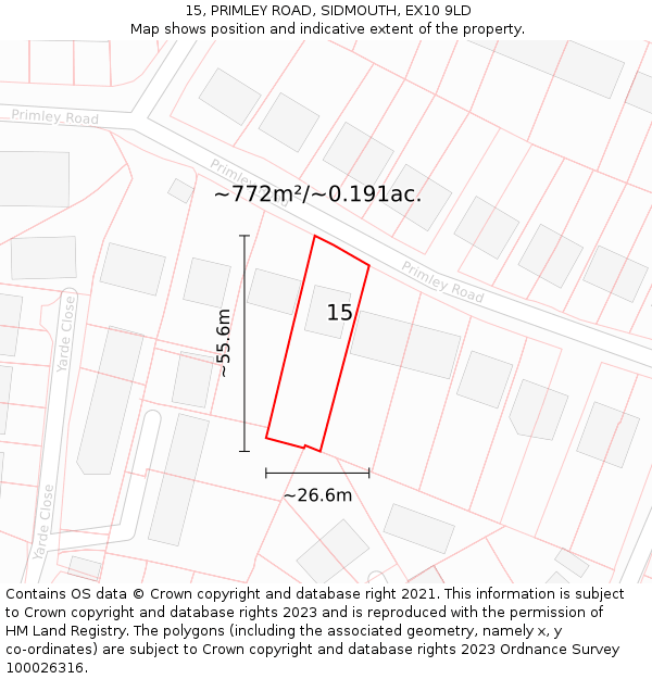 15, PRIMLEY ROAD, SIDMOUTH, EX10 9LD: Plot and title map