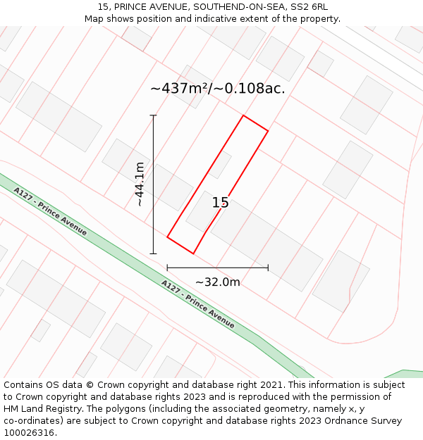 15, PRINCE AVENUE, SOUTHEND-ON-SEA, SS2 6RL: Plot and title map