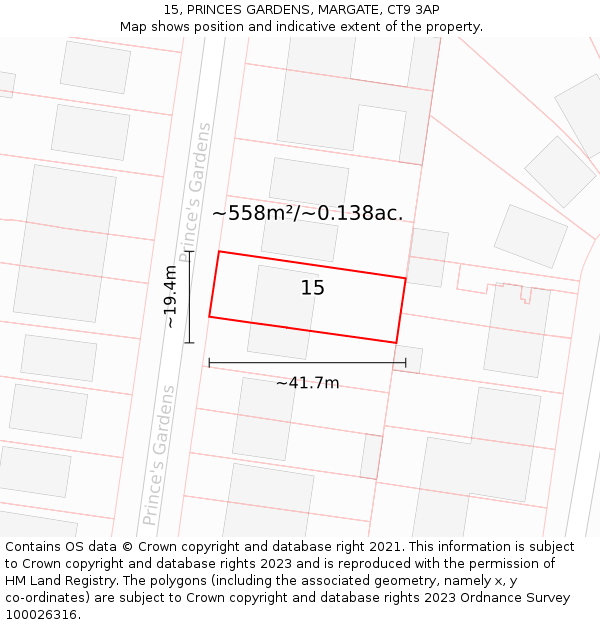 15, PRINCES GARDENS, MARGATE, CT9 3AP: Plot and title map