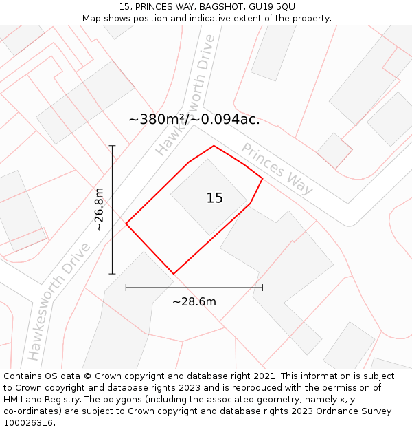 15, PRINCES WAY, BAGSHOT, GU19 5QU: Plot and title map