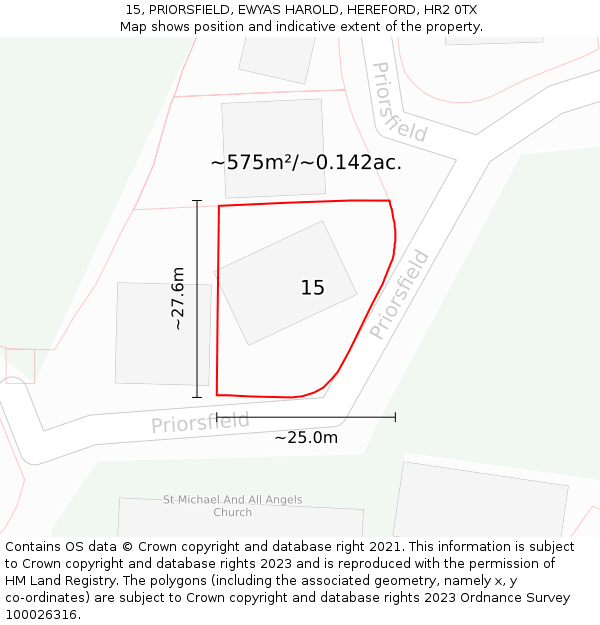 15, PRIORSFIELD, EWYAS HAROLD, HEREFORD, HR2 0TX: Plot and title map