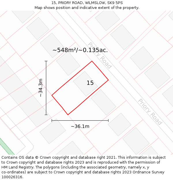 15, PRIORY ROAD, WILMSLOW, SK9 5PS: Plot and title map