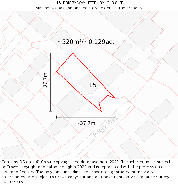 15, PRIORY WAY, TETBURY, GL8 8HT: Plot and title map