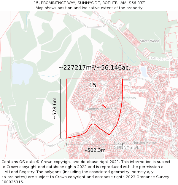 15, PROMINENCE WAY, SUNNYSIDE, ROTHERHAM, S66 3RZ: Plot and title map