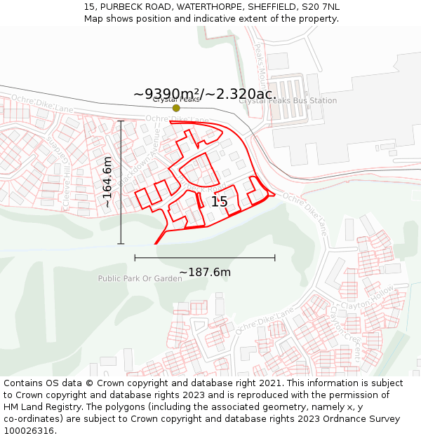 15, PURBECK ROAD, WATERTHORPE, SHEFFIELD, S20 7NL: Plot and title map