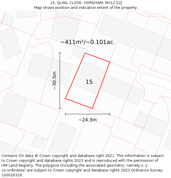 15, QUAIL CLOSE, HORSHAM, RH12 5ZJ: Plot and title map