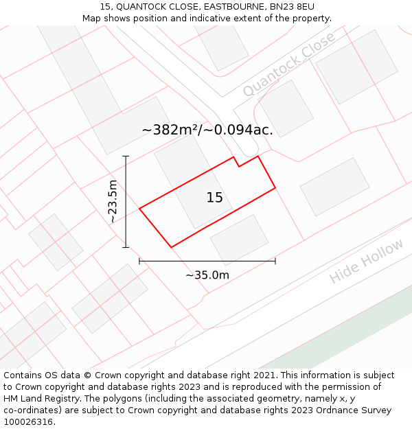 15, QUANTOCK CLOSE, EASTBOURNE, BN23 8EU: Plot and title map