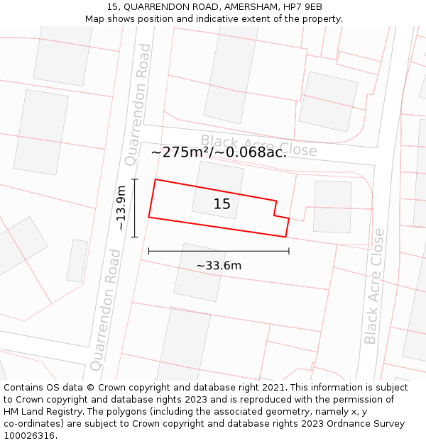 15, QUARRENDON ROAD, AMERSHAM, HP7 9EB: Plot and title map