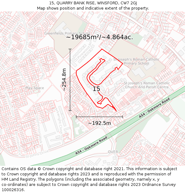 15, QUARRY BANK RISE, WINSFORD, CW7 2GJ: Plot and title map