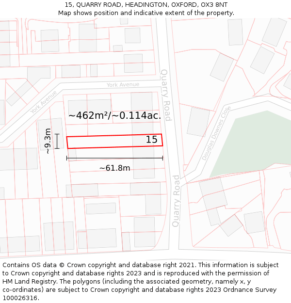 15, QUARRY ROAD, HEADINGTON, OXFORD, OX3 8NT: Plot and title map