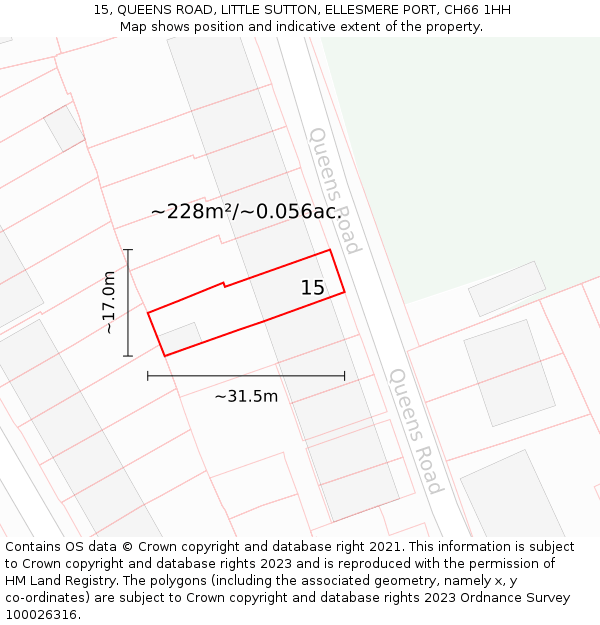 15, QUEENS ROAD, LITTLE SUTTON, ELLESMERE PORT, CH66 1HH: Plot and title map