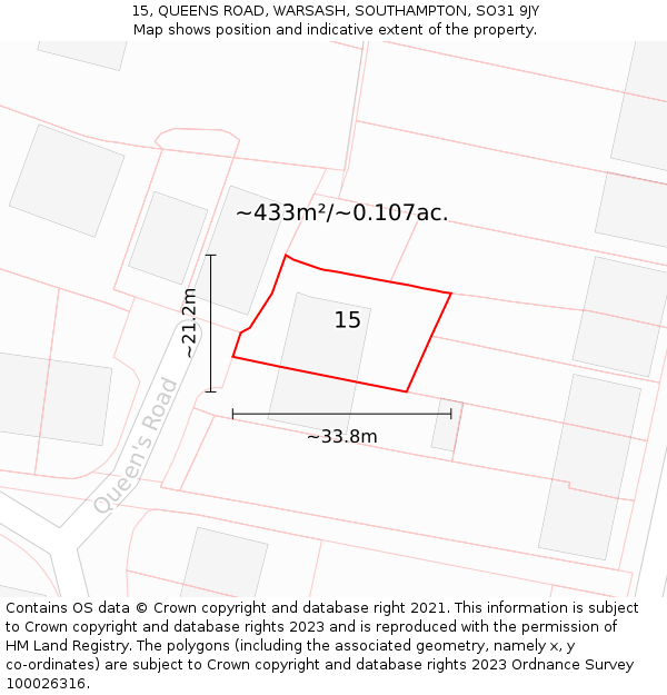 15, QUEENS ROAD, WARSASH, SOUTHAMPTON, SO31 9JY: Plot and title map