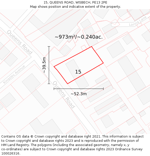 15, QUEENS ROAD, WISBECH, PE13 2PE: Plot and title map