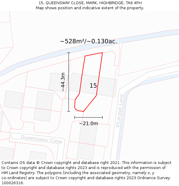 15, QUEENSWAY CLOSE, MARK, HIGHBRIDGE, TA9 4PH: Plot and title map