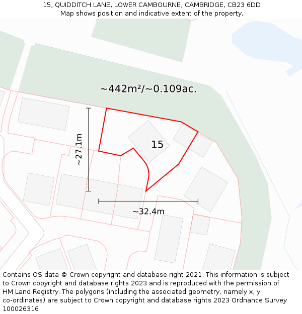15, QUIDDITCH LANE, LOWER CAMBOURNE, CAMBRIDGE, CB23 6DD: Plot and title map