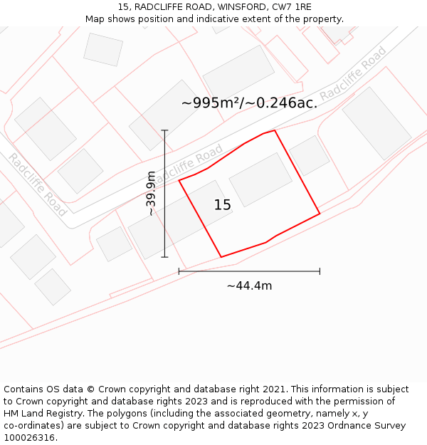 15, RADCLIFFE ROAD, WINSFORD, CW7 1RE: Plot and title map