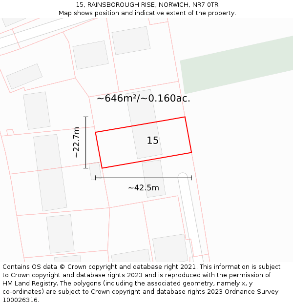 15, RAINSBOROUGH RISE, NORWICH, NR7 0TR: Plot and title map