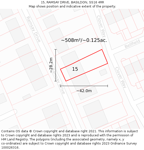 15, RAMSAY DRIVE, BASILDON, SS16 4RR: Plot and title map