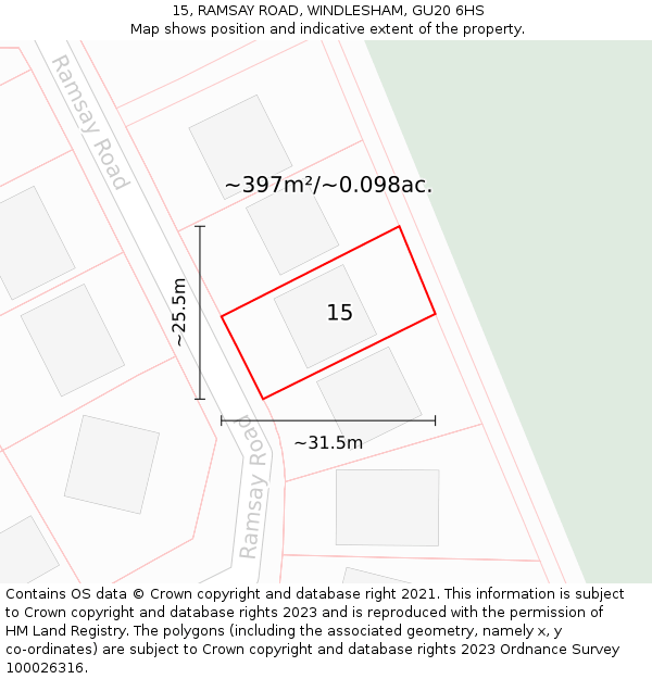 15, RAMSAY ROAD, WINDLESHAM, GU20 6HS: Plot and title map