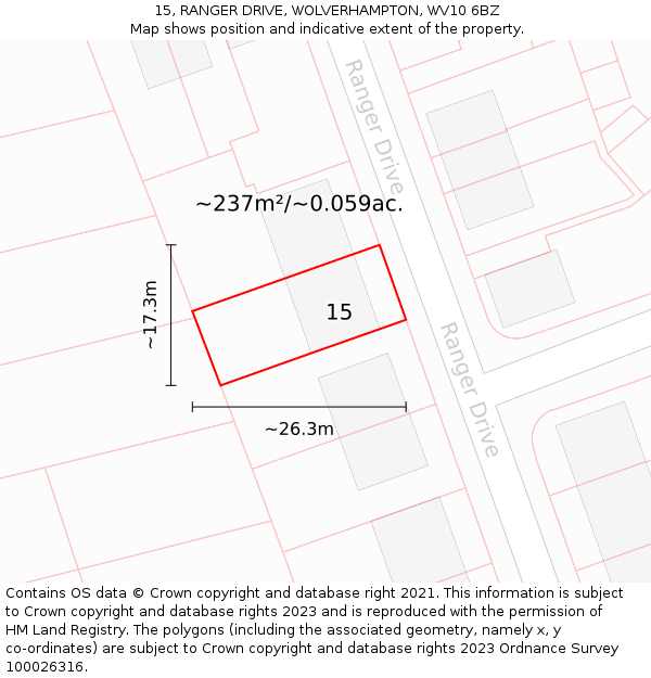 15, RANGER DRIVE, WOLVERHAMPTON, WV10 6BZ: Plot and title map