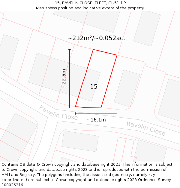 15, RAVELIN CLOSE, FLEET, GU51 1JP: Plot and title map