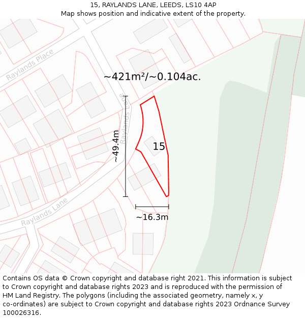 15, RAYLANDS LANE, LEEDS, LS10 4AP: Plot and title map