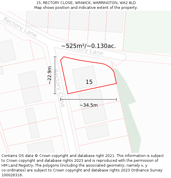 15, RECTORY CLOSE, WINWICK, WARRINGTON, WA2 8LD: Plot and title map