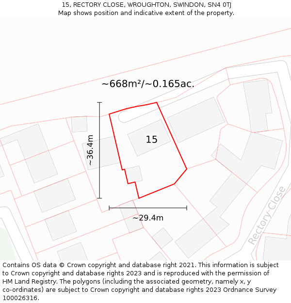 15, RECTORY CLOSE, WROUGHTON, SWINDON, SN4 0TJ: Plot and title map