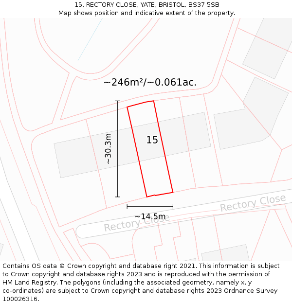 15, RECTORY CLOSE, YATE, BRISTOL, BS37 5SB: Plot and title map